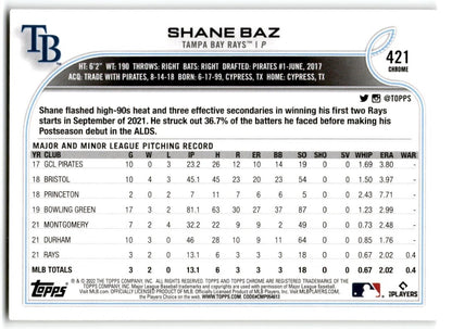 2022 Topps Shane Baz Tampa Bay Rays #421