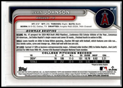 2024 Bowman #BDC-41 Ryan Johnson Los Angeles Angels