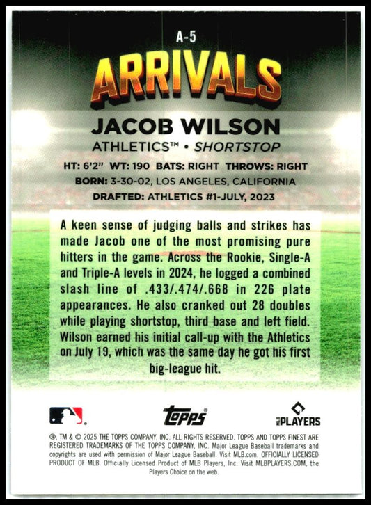 2025 Topps Finest Arrivls #A-5 Jacob Wilson Rookie Athletics