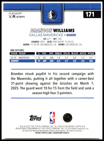 2025-26 Topps ##171 Brandon Williams Dallas