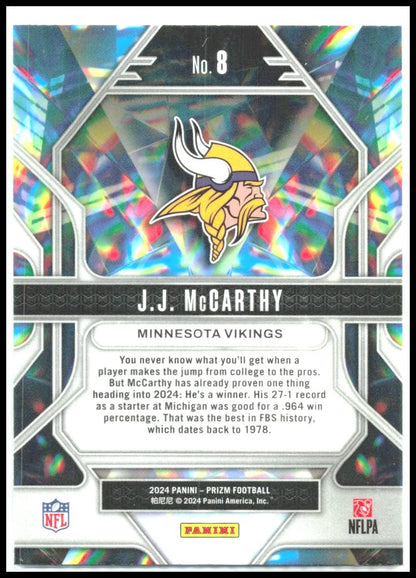 2024 Panini Prizm Prizmatic #8 J.J. McCarthy Minnesota Vikings