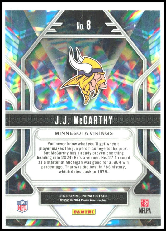 2024 Panini Prizm Prizmatic #8 J.J. McCarthy Minnesota Vikings