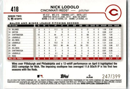 2024 Topps Aqua Crackle Foil #418 Nick Lodolo #/399 Cincinnati Reds