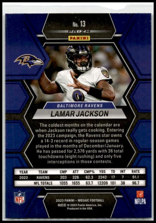 2023 Panini Mosaic Green Mosaic #13 Lamar Jackson Baltimore Ravens