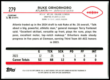 2024 Topps Chrome #279 Ruke Orhorhoro Rookie Atlanta Falcons