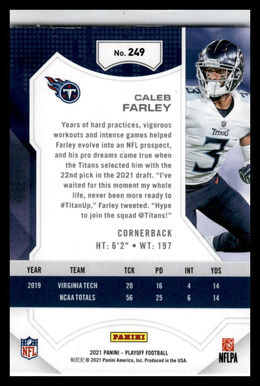 2021 Panini Playoff #249 Caleb Farley    Rookie