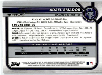 2022 Bowman Draft Chrome Black & White RayWave Refractor #BDC-59 Adael Amador