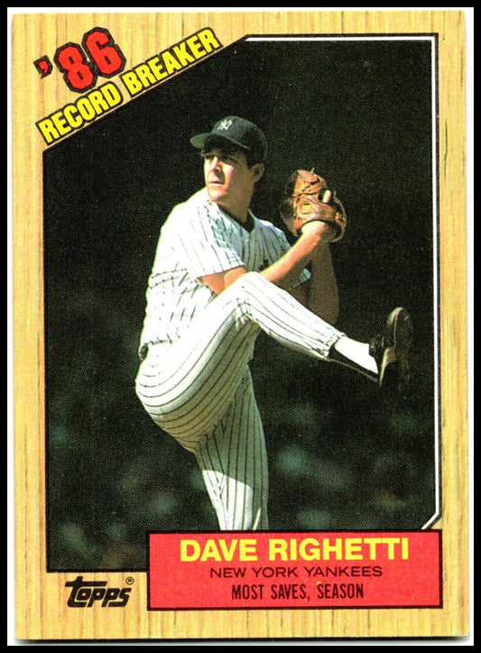 1987 Topps #5 Dave Righetti New York Yankees