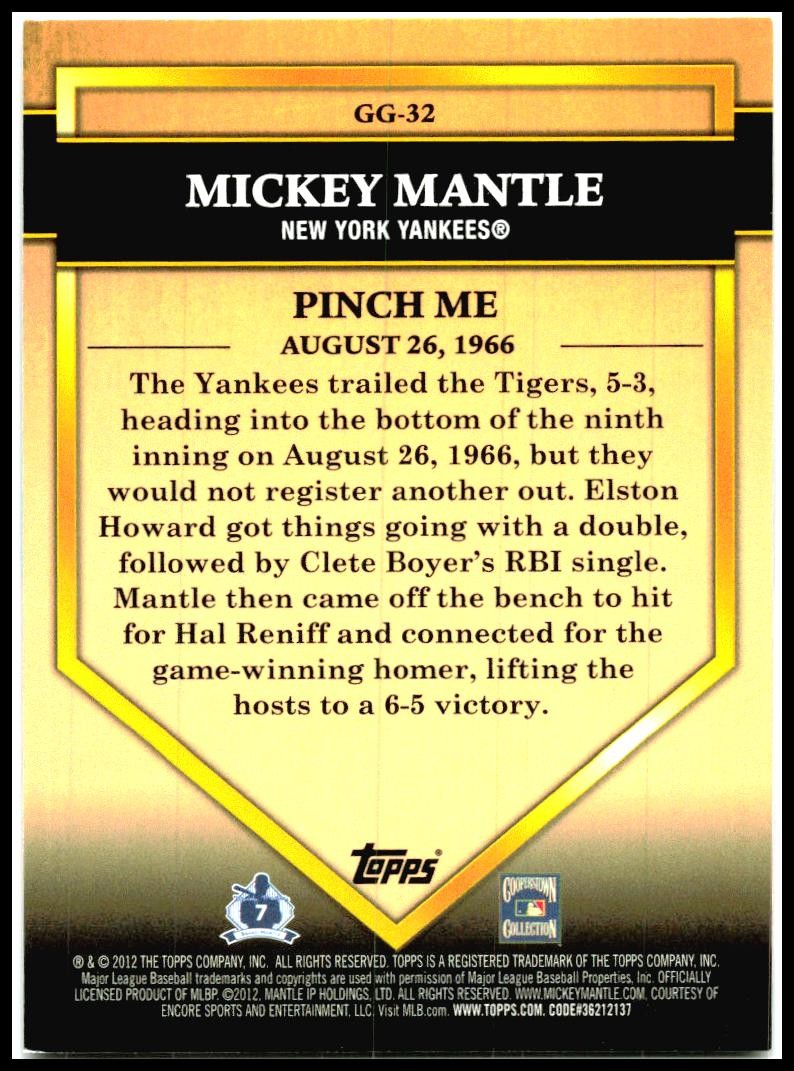 2012 Topps Golden Greats #GG-32 Mickey Mantle New York Yankees