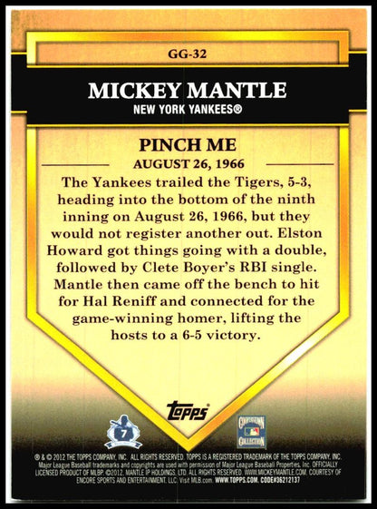 2012 Topps Golden Greats #GG-32 Mickey Mantle New York Yankees