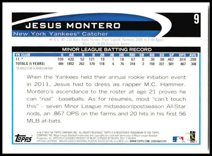 2012 Topps #9 Jesus Montero Rookie New York Yankees
