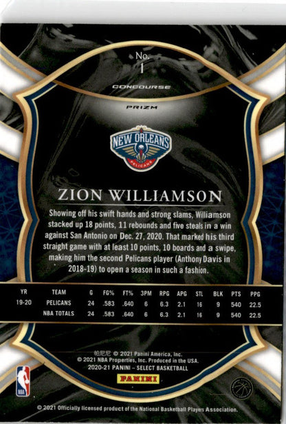 2020 Panini Select  Red White Orange #1 Zion Williamson New Orleans Pelicans