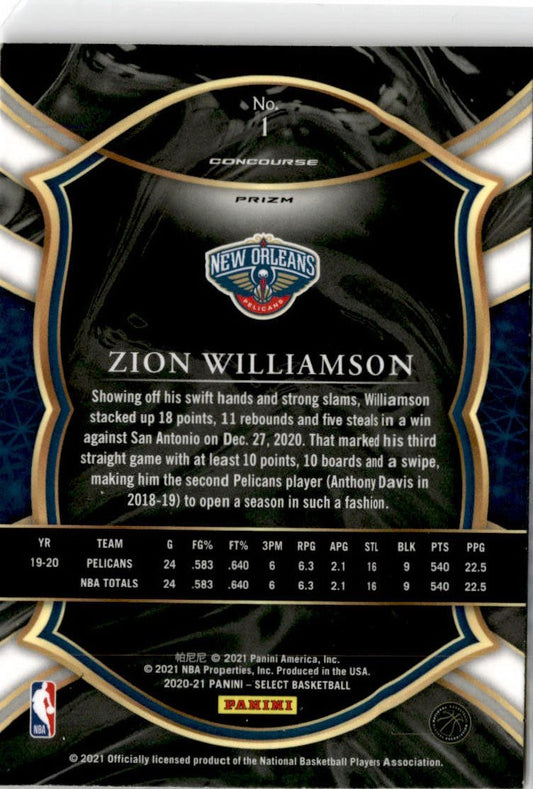 2020 Panini Select  Red White Orange #1 Zion Williamson New Orleans Pelicans