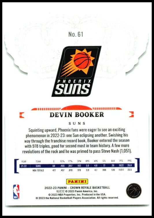 2022-23 Panini Crown Royale #61 Devin Booker Phoenix Suns
