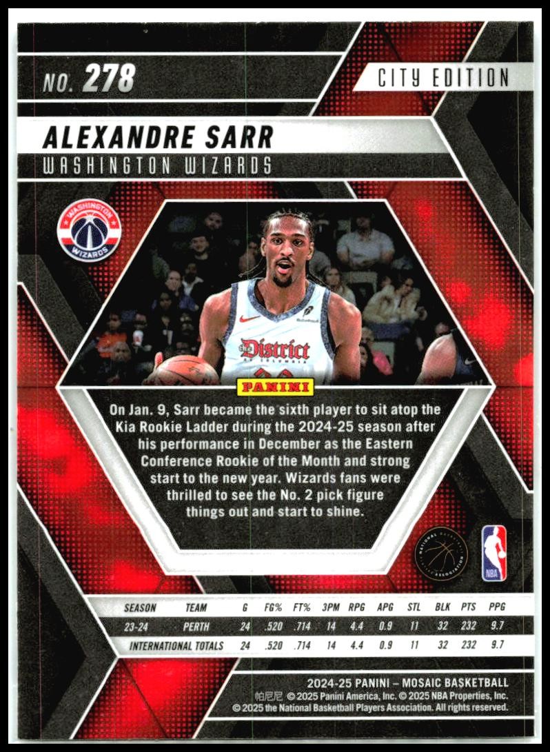 2024-25 Panini Mosaic #278 Alexandre Sarr Washington Wizards