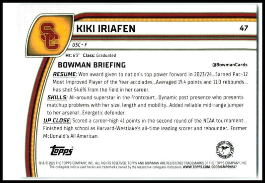 2024-25 Bowman University Chrome #47 Kiki Iriafen Mystics