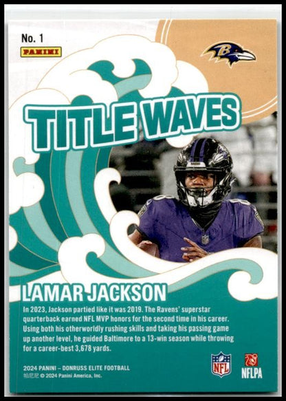 2024 Donruss Elite Title Waves Green #1 Lamar Jackson Baltimore Ravens