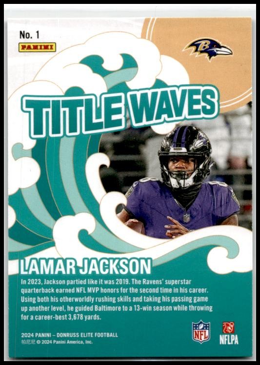 2024 Donruss Elite Title Waves Green #1 Lamar Jackson Baltimore Ravens