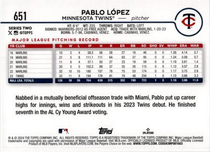 2024 Topps Summer Holiday # Pablo Lopez Twins