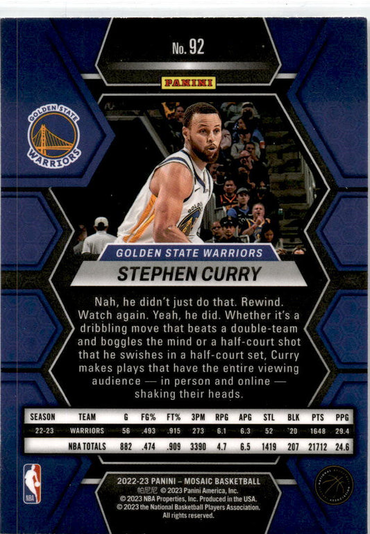 2022-23 Panini Mosaic #92 Stephen Curry Golden State Warriors