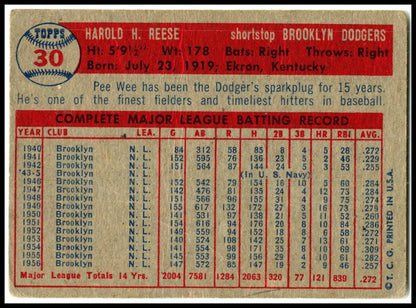 1957 Topps #30 Pee Wee Reese Brooklyn Dodgers
