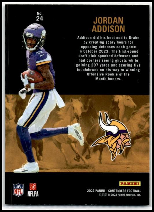 2023 Panini Contenders Rookie Stallions #24 Jordan Addison Minnesota Vikings
