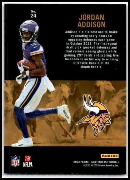 2023 Panini Contenders Rookie Stallions #24 Jordan Addison Minnesota Vikings
