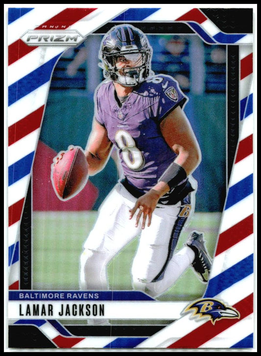 2024 Panini Prizm Red White and Blue #19 Lamar Jackson Baltimore Ravens