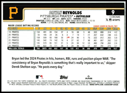 2025 Topps Chrome X-Fractors #9 Bryan Reynolds Pittsburgh Pirates