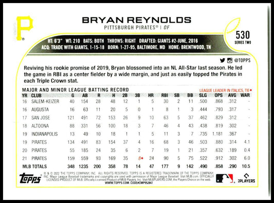 2022 Topps #530 Bryan Reynolds Pittsburgh Pirates