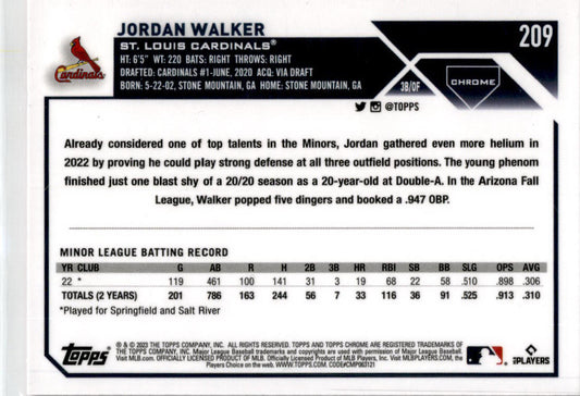 2023 Topps Chrome Pink Refractor #209 Jordan Walker St. Louis Cardinals