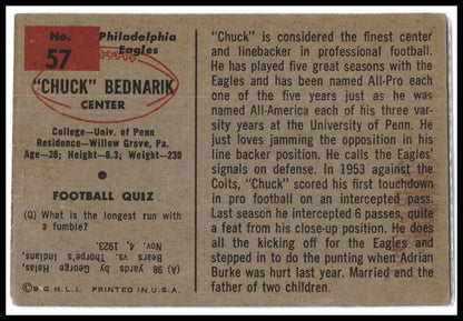 Chuck Bednarik #57 1954 Bowman