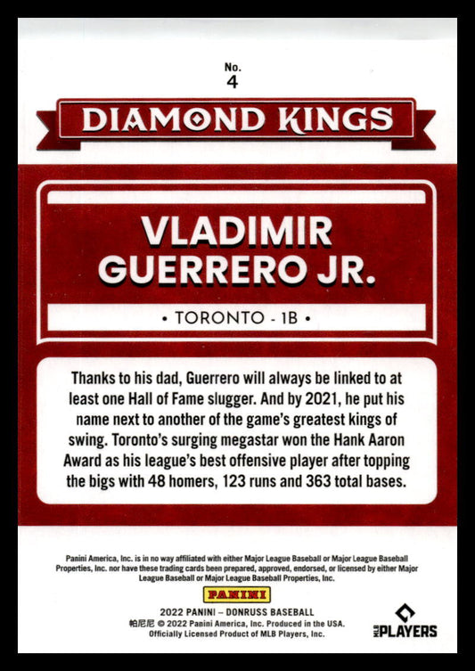 2022 Donruss Diamond Kings #4 Vladimir Guerrero Jr. Toronto Blue Jays