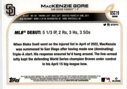 2022 Topps Chrome Update Purple Refractor #USC19 MacKenzie Gore San Diego Padres