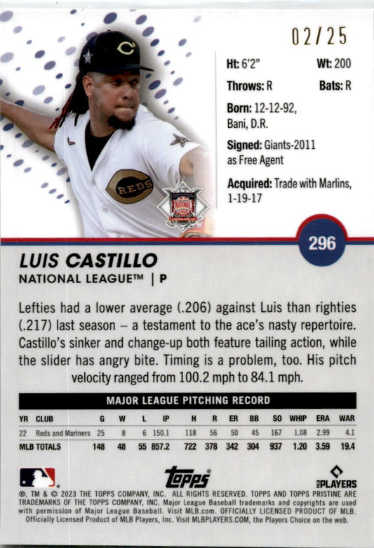 2023 Topps Pristine Orange #296 Luis Castillo Cincinnati Reds /25