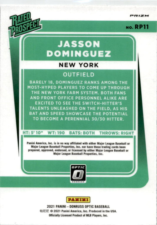 2021 Donruss Optic Rated Prospect Holo #RP11 Jasson Dominguez New York Yankees