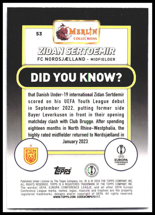 2023-24 Merlin UEFA Club Competitions #53 Zidan Sertdemir