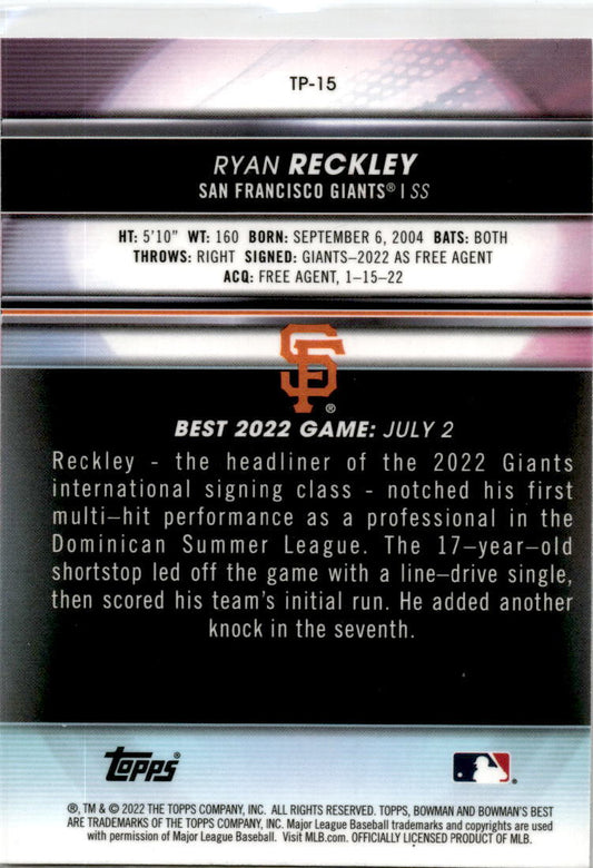 2022 Bowman's Best #TP-15 Ryan Reckley San Francisco Giants
