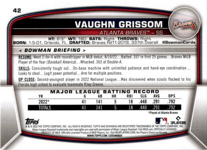 2023 Bowman #42 Vaughn Grissom Rookie Atlanta Braves