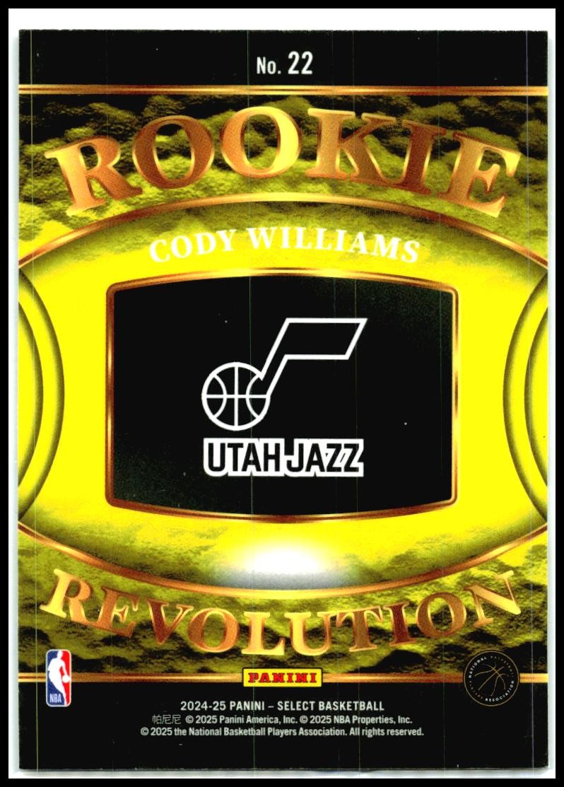 2024-25 Panini Select Rookie Revolution #22 Cody Williams Utah Jazz