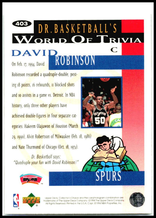 1994-95 Collector's Choice #403 David Robinson San Antonio Spurs