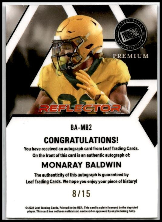 2024 Press Pass Premium Auto Prismatic Purple #BA-MB2 Monaray Baldwin Auto