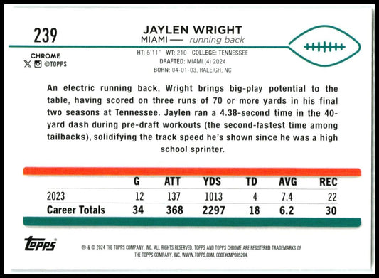 2024 Topps Chrome #239 Jaylen Wright Rookie Miami Dolphins