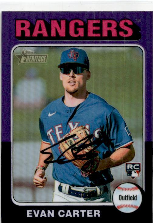 2024 Topps Heritage Chrome Purple Refractor #170 Evan Carter Rookie Rangers