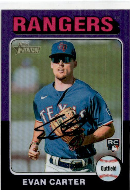 2024 Topps Heritage Chrome Purple Refractor #170 Evan Carter Rookie Rangers