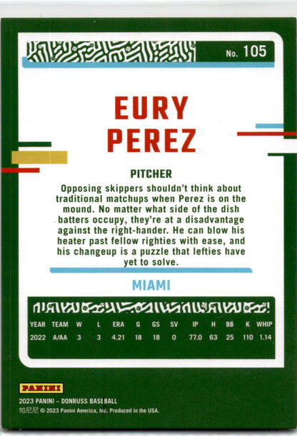 2023 Donruss Holo Red #105 Eury Perez Miami Marlins 892/2023