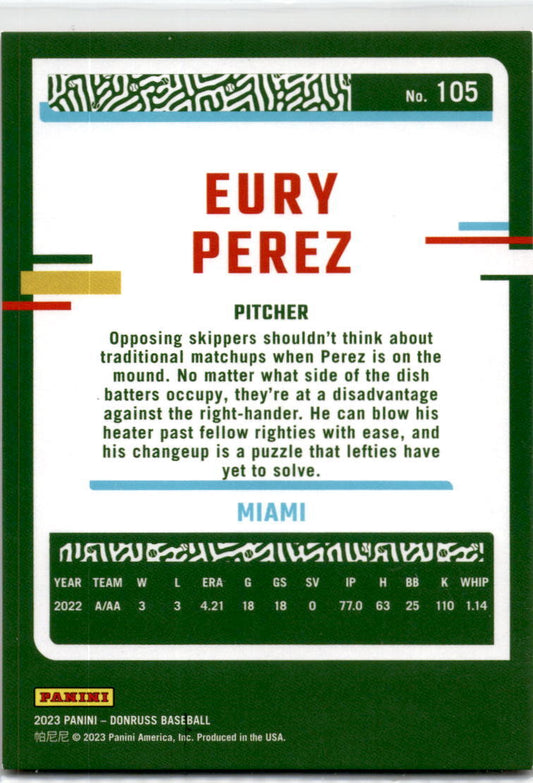 2023 Donruss Holo Red #105 Eury Perez Miami Marlins 892/2023