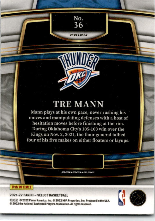 2021-22 Panini Select Blue Shimmer Prizms #36 Tre Mann Oklahoma City Thunder