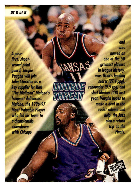 1997 Press Pass Double Threat #DT2 Jacque Vaughn / Karl Malone Nitrokrome