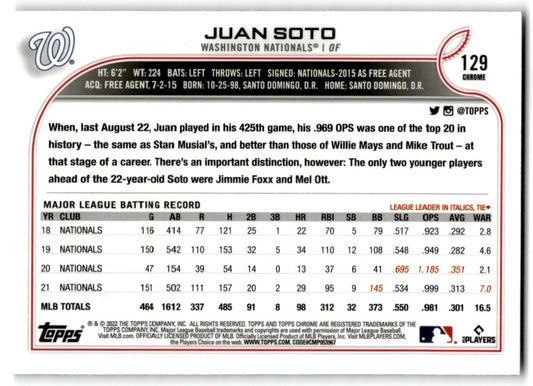 2022 Topps Chrome X-Factor Juan Soto Washington Nationals #129